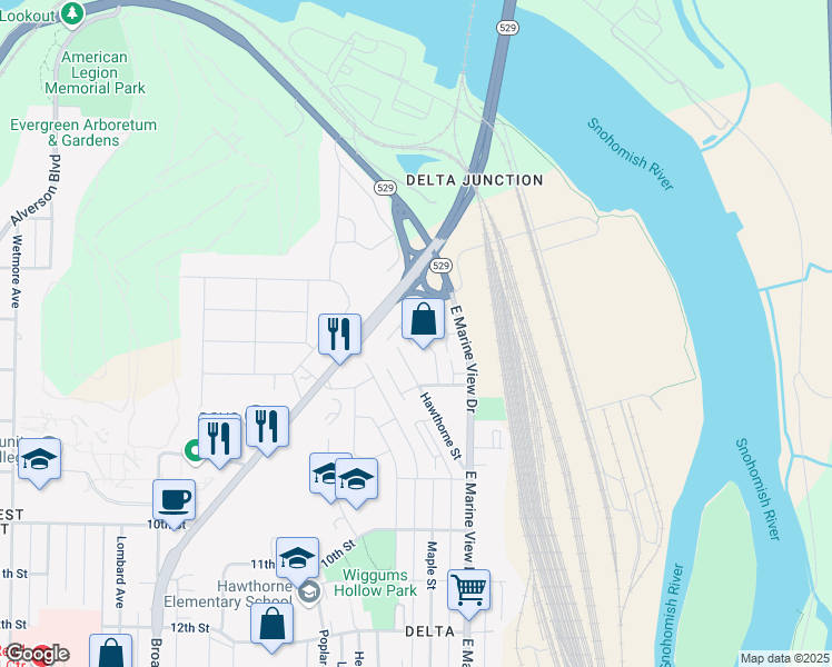map of restaurants, bars, coffee shops, grocery stores, and more near 2916 Belmonte Lane in Everett
