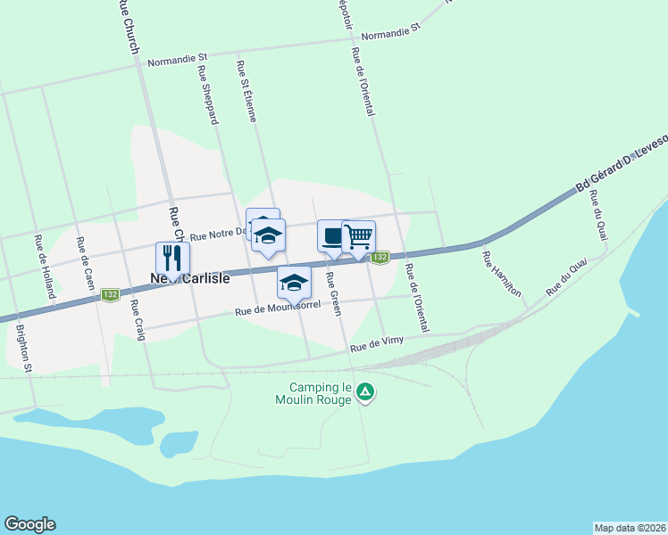 map of restaurants, bars, coffee shops, grocery stores, and more near 148 Boulevard Gérard D. Levesque in New Carlisle