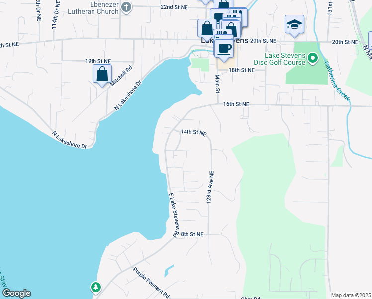 map of restaurants, bars, coffee shops, grocery stores, and more near 12006 13th Street Northeast in Lake Stevens