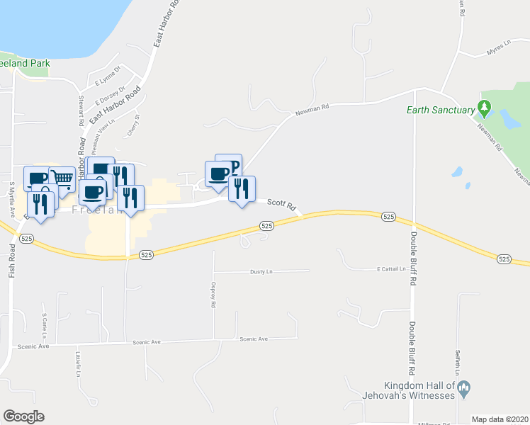 map of restaurants, bars, coffee shops, grocery stores, and more near 1832 Scott Road in Freeland