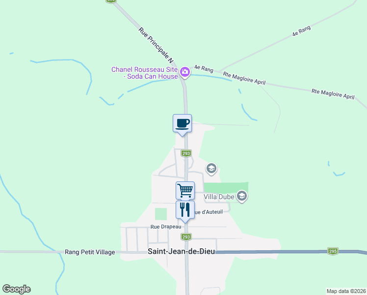 map of restaurants, bars, coffee shops, grocery stores, and more near 120 Rue Principale Nord in Saint-Jean-de-Dieu