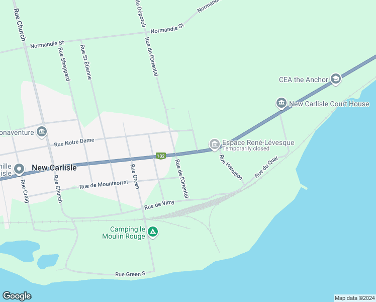 map of restaurants, bars, coffee shops, grocery stores, and more near 123 Boulevard Gérard D. Levesque in New Carlisle