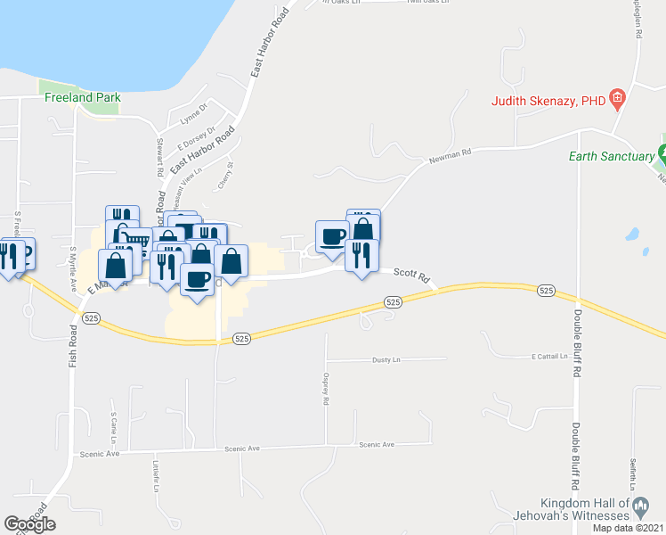 map of restaurants, bars, coffee shops, grocery stores, and more near 3420 East Main Street in Freeland