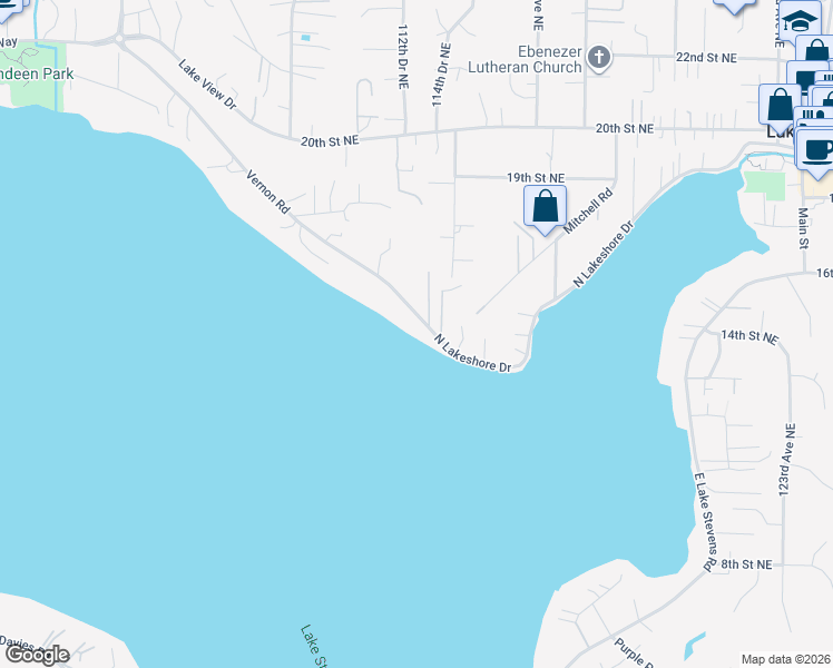 map of restaurants, bars, coffee shops, grocery stores, and more near 11304 Vernon Road in Lake Stevens