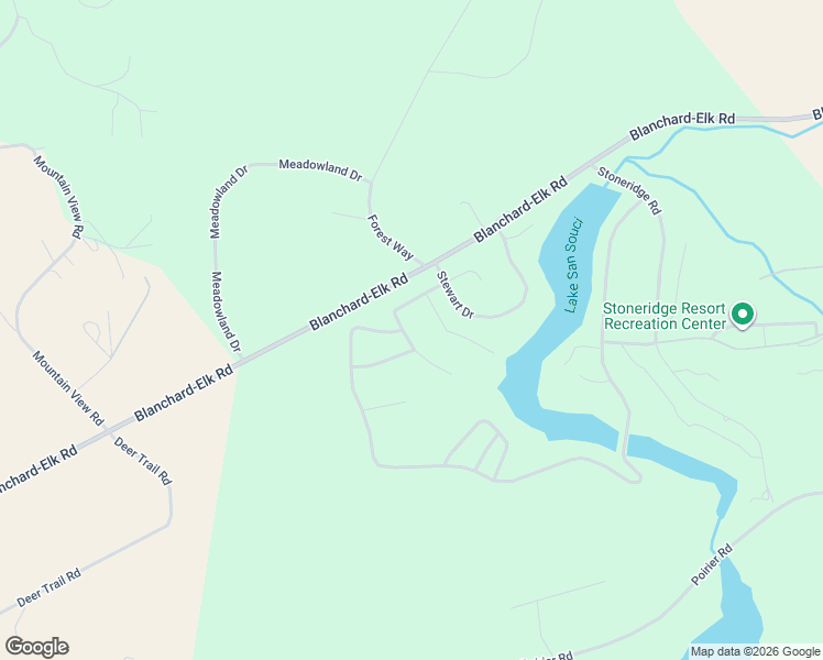 map of restaurants, bars, coffee shops, grocery stores, and more near 28 San Souci Drive in Blanchard