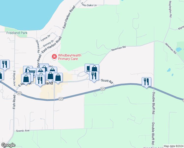 map of restaurants, bars, coffee shops, grocery stores, and more near 1806 Newman Road in Freeland