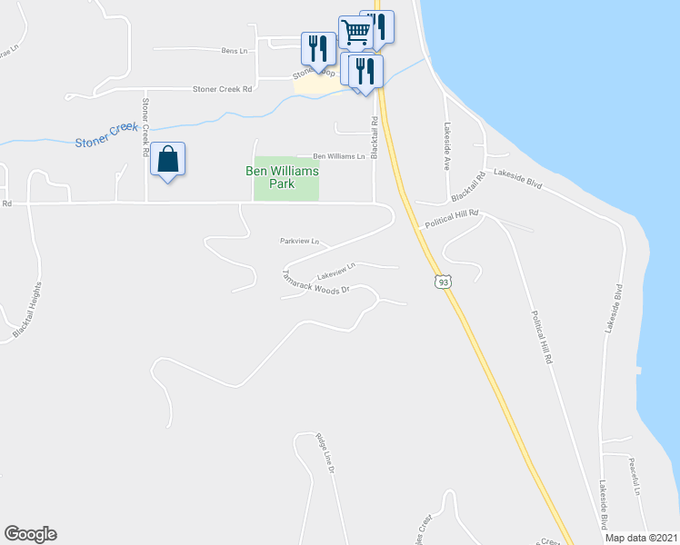map of restaurants, bars, coffee shops, grocery stores, and more near 186 Lakeview Lane in Lakeside