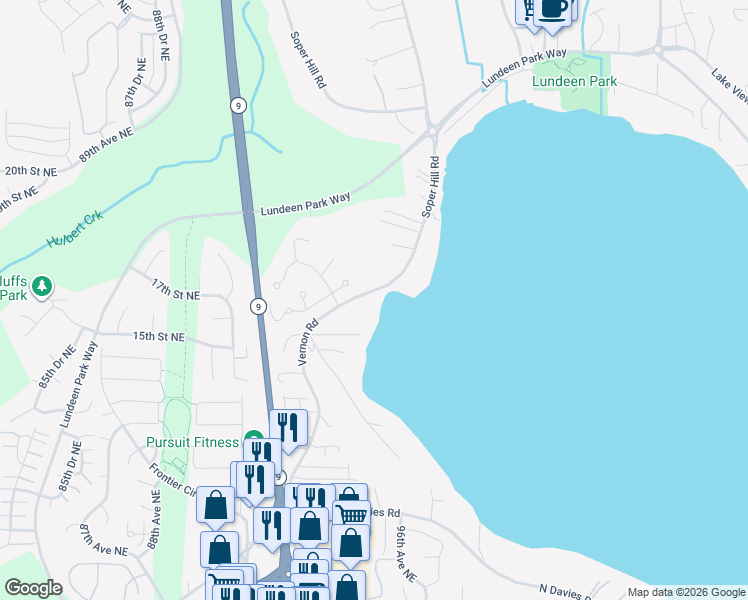 map of restaurants, bars, coffee shops, grocery stores, and more near 1603 Vernon Road in Lake Stevens