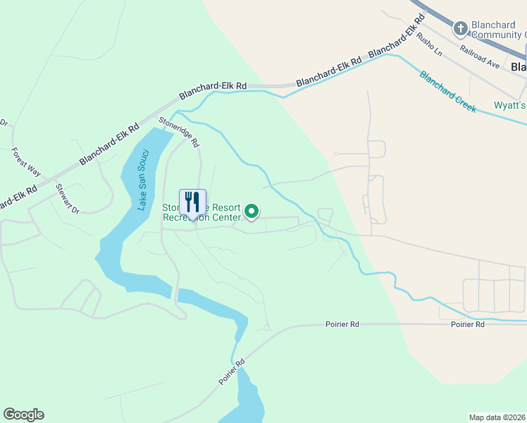map of restaurants, bars, coffee shops, grocery stores, and more near 84 Holiday Loop in Blanchard