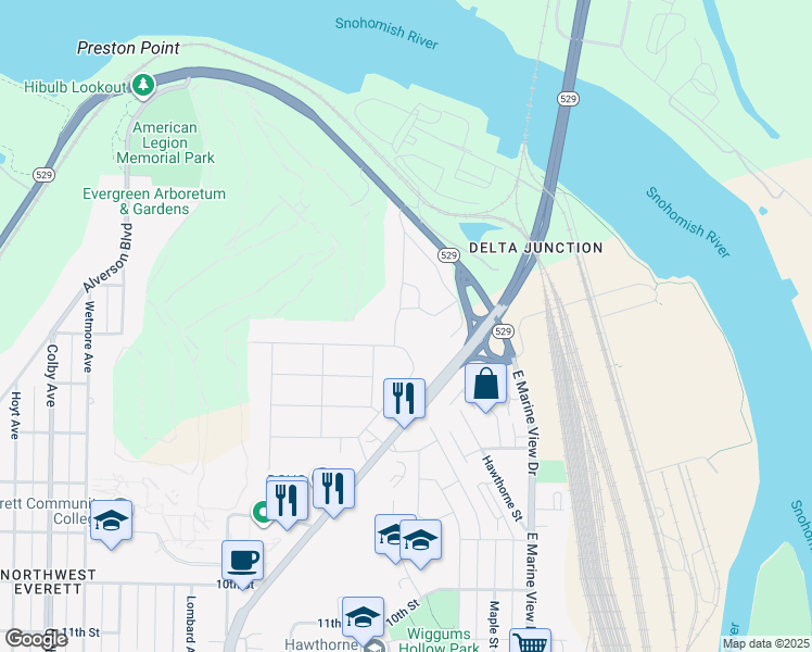 map of restaurants, bars, coffee shops, grocery stores, and more near 324 Skyline Drive in Everett