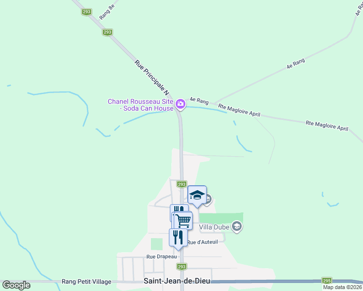 map of restaurants, bars, coffee shops, grocery stores, and more near 120 Rue Principale Nord in Saint-Jean-de-Dieu