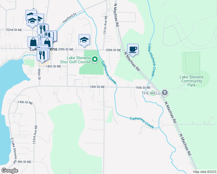 map of restaurants, bars, coffee shops, grocery stores, and more near 13124 16th Street Northeast in Lake Stevens