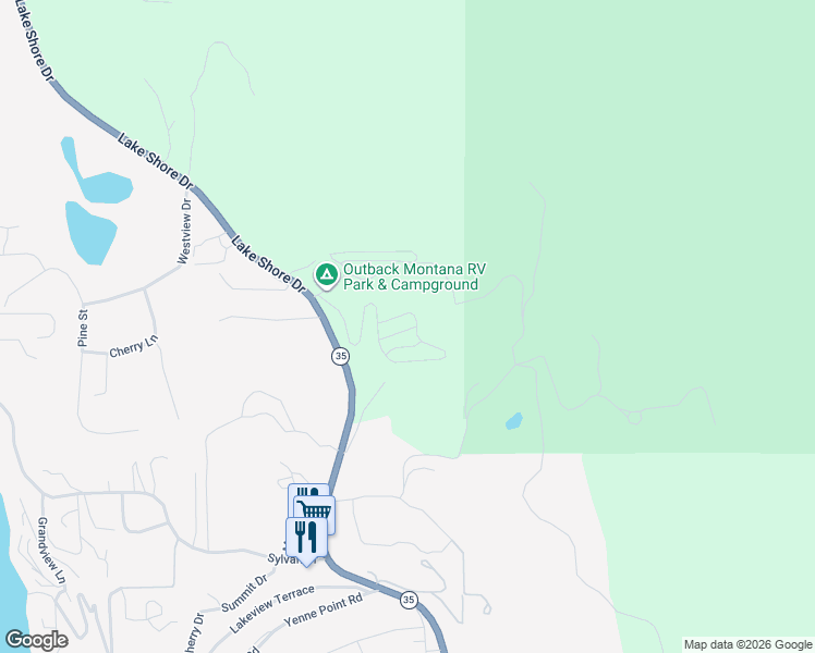 map of restaurants, bars, coffee shops, grocery stores, and more near 32948 Ninebark Lane in Bigfork