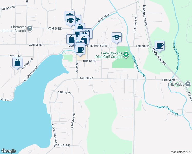 map of restaurants, bars, coffee shops, grocery stores, and more near 12607 16th Street Northeast in Lake Stevens