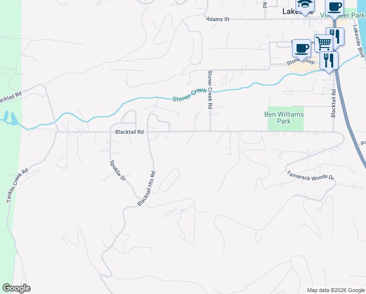 map of restaurants, bars, coffee shops, grocery stores, and more near 410 Blacktail Road in Lakeside