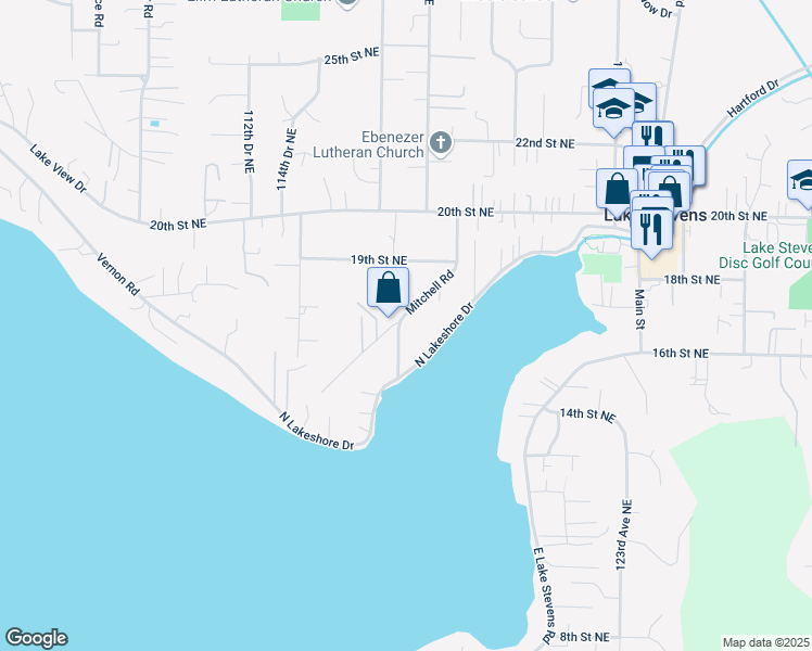 map of restaurants, bars, coffee shops, grocery stores, and more near 1619 Mitchell Road in Lake Stevens