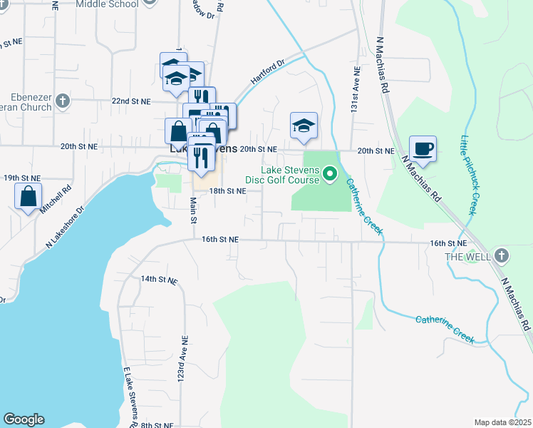 map of restaurants, bars, coffee shops, grocery stores, and more near in Lake Stevens