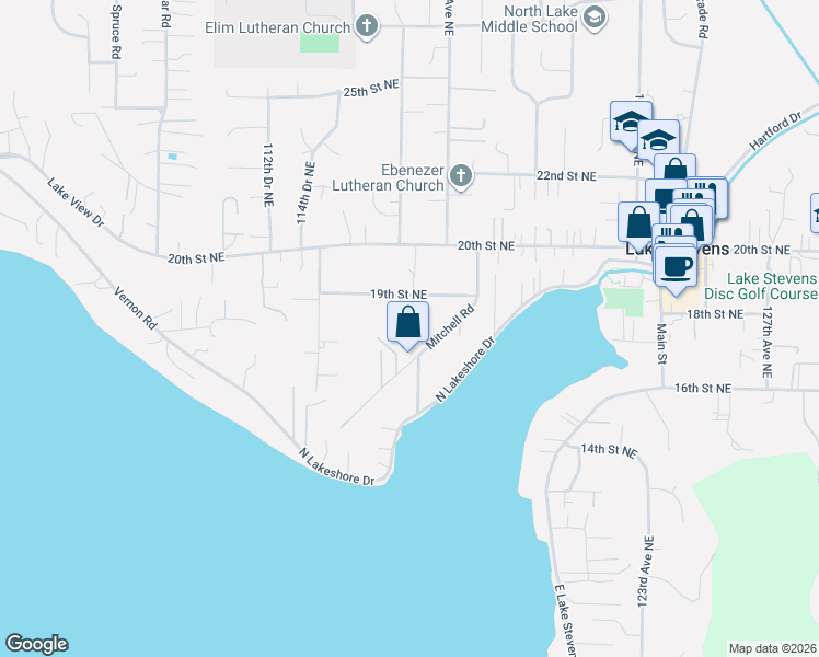map of restaurants, bars, coffee shops, grocery stores, and more near 1812 116th Drive Northeast in Lake Stevens