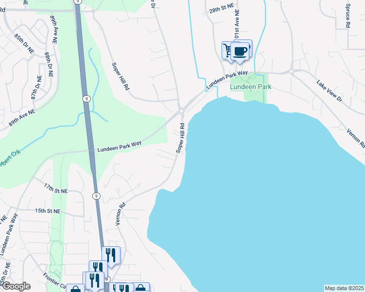 map of restaurants, bars, coffee shops, grocery stores, and more near 1913 Vernon Road in Lake Stevens