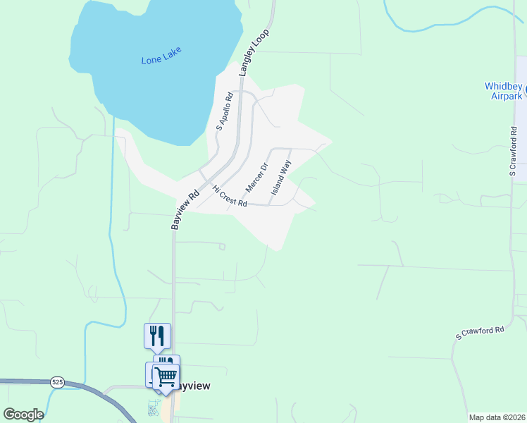map of restaurants, bars, coffee shops, grocery stores, and more near 2902 Hi Crest Road in Langley