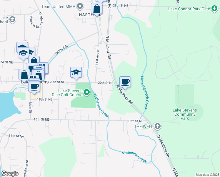 map of restaurants, bars, coffee shops, grocery stores, and more near 13125 19th Place Northeast in Lake Stevens