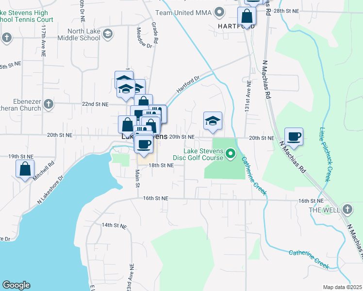 map of restaurants, bars, coffee shops, grocery stores, and more near in Lake Stevens