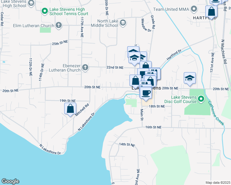 map of restaurants, bars, coffee shops, grocery stores, and more near 12013 North Lakeshore Drive in Lake Stevens