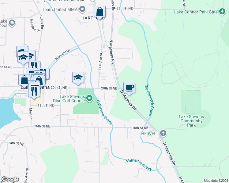 map of restaurants, bars, coffee shops, grocery stores, and more near 13125 19th Place Northeast in Lake Stevens