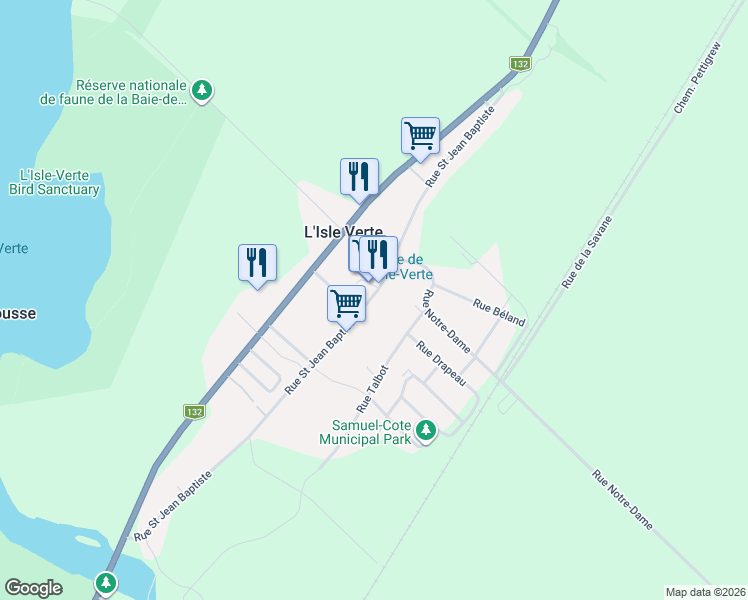 map of restaurants, bars, coffee shops, grocery stores, and more near 117 Rue Saint Jean Baptiste in L'Isle-Verte
