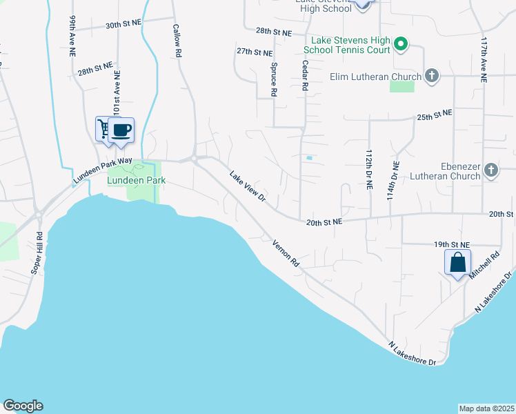 map of restaurants, bars, coffee shops, grocery stores, and more near 10719 Lake View Drive in Lake Stevens
