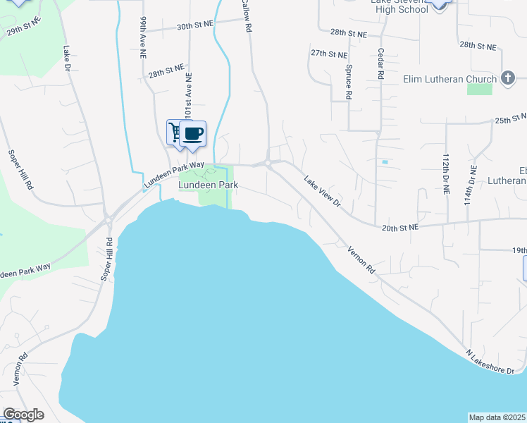 map of restaurants, bars, coffee shops, grocery stores, and more near 10416 Sandy Beach Drive in Lake Stevens