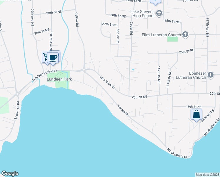 map of restaurants, bars, coffee shops, grocery stores, and more near 10719 Lake View Drive in Lake Stevens