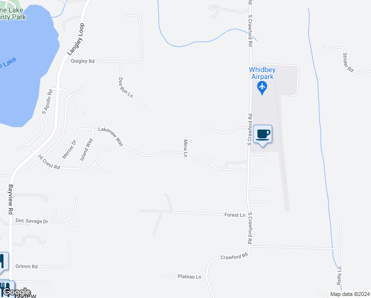 map of restaurants, bars, coffee shops, grocery stores, and more near Mina Lane in Island County