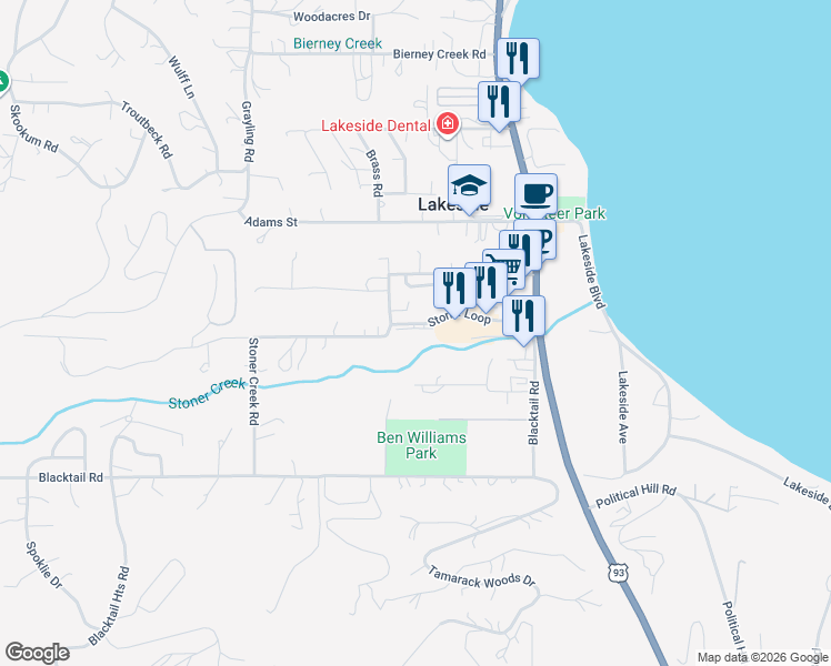 map of restaurants, bars, coffee shops, grocery stores, and more near 100-798 Stoner Loop in Lakeside