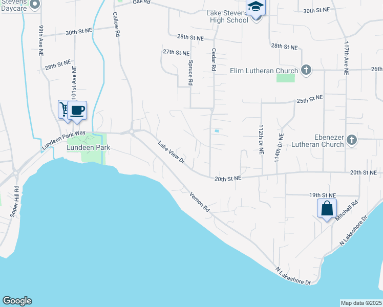 map of restaurants, bars, coffee shops, grocery stores, and more near 10727 Lake View Drive in Lake Stevens