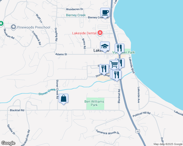 map of restaurants, bars, coffee shops, grocery stores, and more near 120 Stoner Creek Road in Lakeside