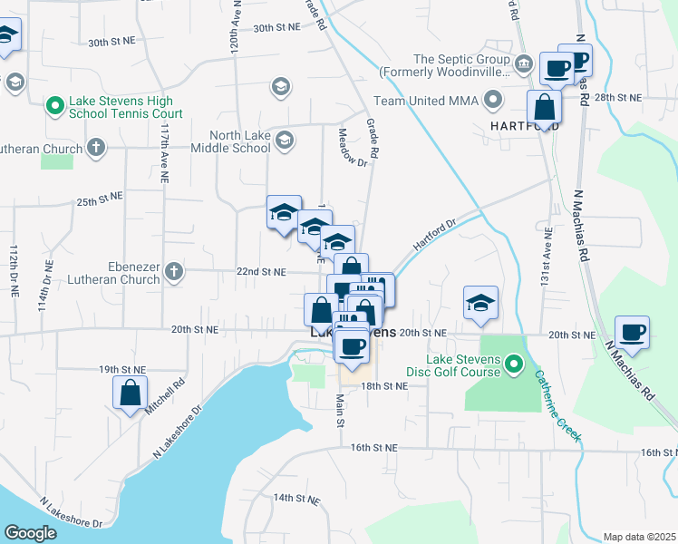 map of restaurants, bars, coffee shops, grocery stores, and more near 12309 22nd Street Northeast in Lake Stevens