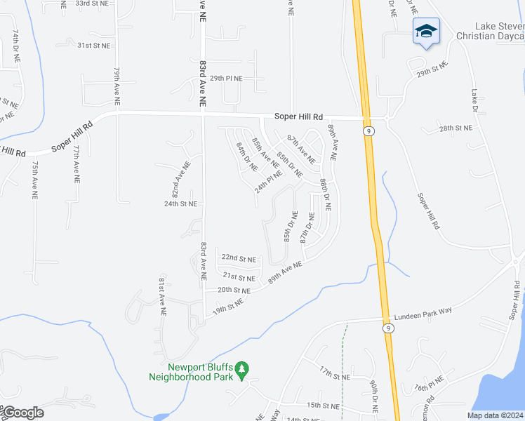 map of restaurants, bars, coffee shops, grocery stores, and more near 2325 84th Avenue Northeast in Lake Stevens