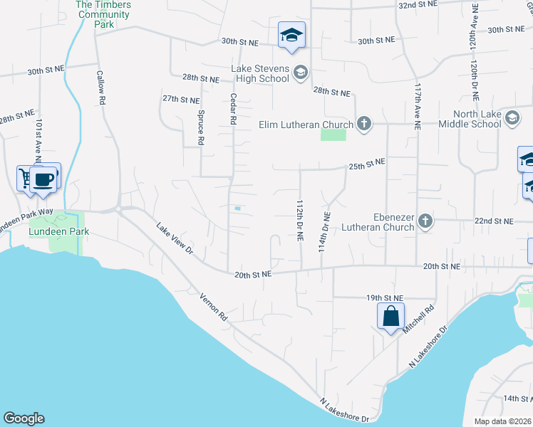 map of restaurants, bars, coffee shops, grocery stores, and more near 11090 22nd Place Northeast in Lake Stevens