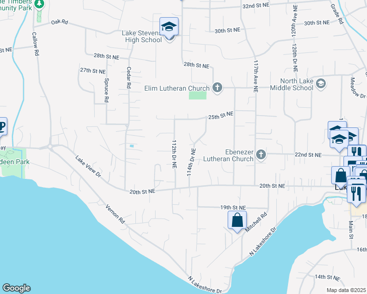 map of restaurants, bars, coffee shops, grocery stores, and more near 11310 22nd Place Northeast in Lake Stevens