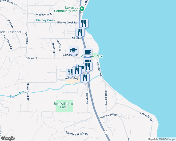 map of restaurants, bars, coffee shops, grocery stores, and more near 7262 U.S. 93 in Lakeside