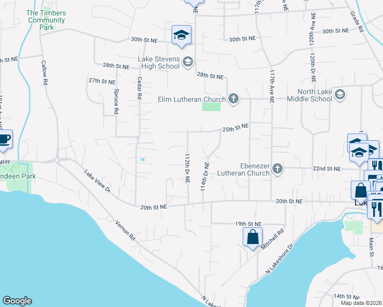 map of restaurants, bars, coffee shops, grocery stores, and more near 11310 22nd Place Northeast in Lake Stevens