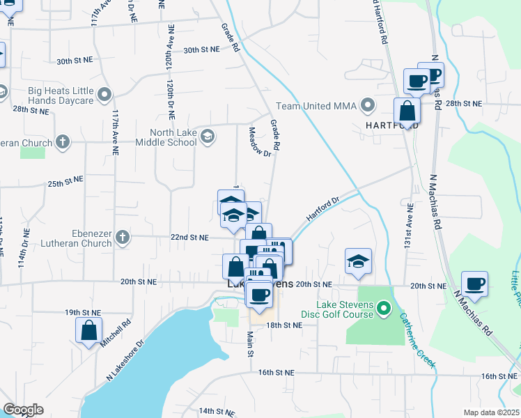 map of restaurants, bars, coffee shops, grocery stores, and more near 2212 Grade Road in Lake Stevens