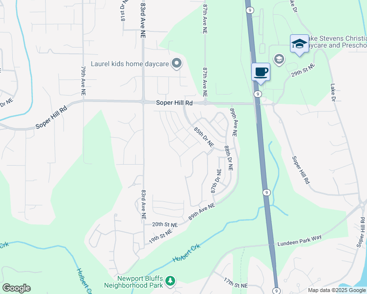 map of restaurants, bars, coffee shops, grocery stores, and more near 2432 84th Drive Northeast in Lake Stevens