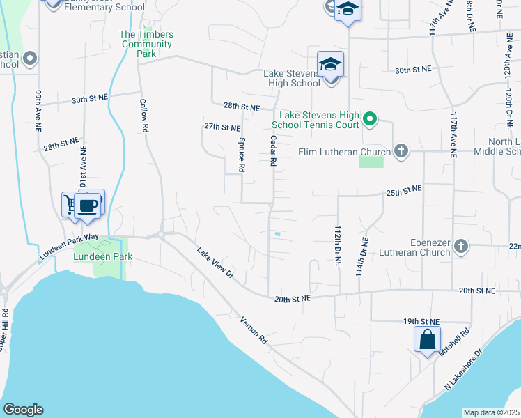 map of restaurants, bars, coffee shops, grocery stores, and more near 10821 Forest Road in Lake Stevens