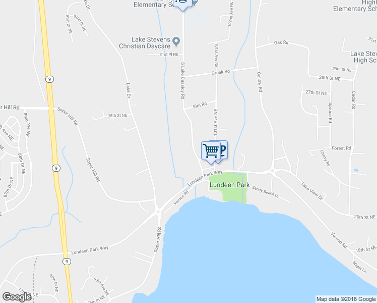 map of restaurants, bars, coffee shops, grocery stores, and more near 2519 99th Avenue Northeast in Lake Stevens