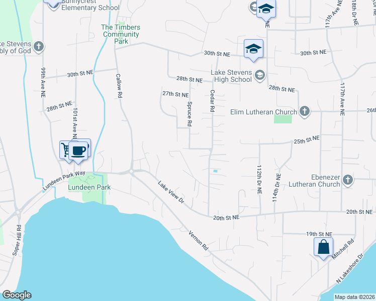 map of restaurants, bars, coffee shops, grocery stores, and more near 2325 Cherry Road in Lake Stevens