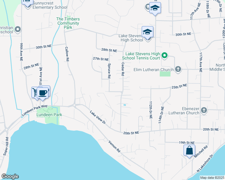 map of restaurants, bars, coffee shops, grocery stores, and more near 10821 Forest Road in Lake Stevens