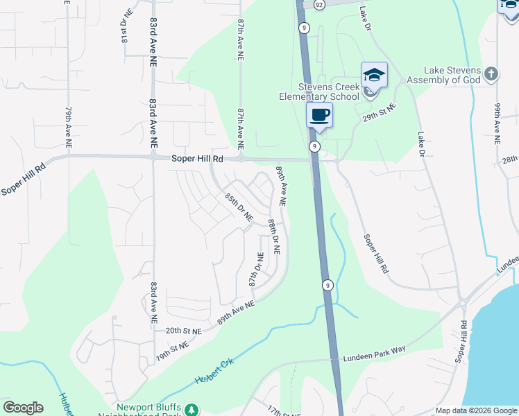 map of restaurants, bars, coffee shops, grocery stores, and more near 2510 87th Avenue Northeast in Lake Stevens