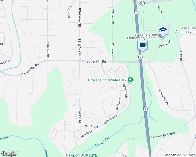 map of restaurants, bars, coffee shops, grocery stores, and more near 2619 84th Drive Northeast in Lake Stevens